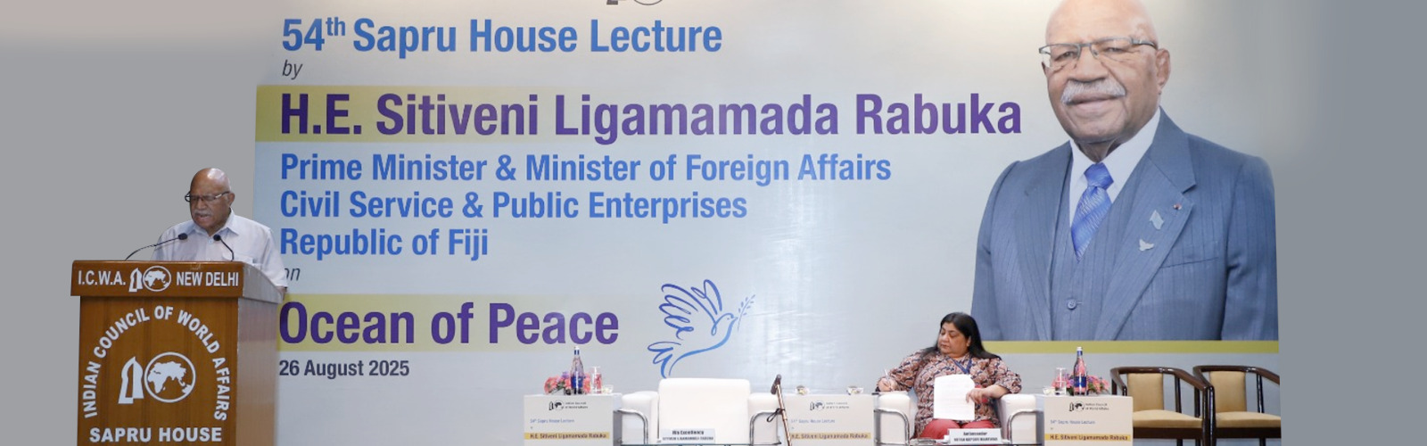 H.E. Sitiveni Ligamamada Rabuka, Prime Minister & Minister of Foreign Affairs, Civil Service & Public Enterprises, Republic of Fiji delivered 54th Sapru House Lecture on ‘Ocean of Peace’ at Sapru House, 26 August 2025